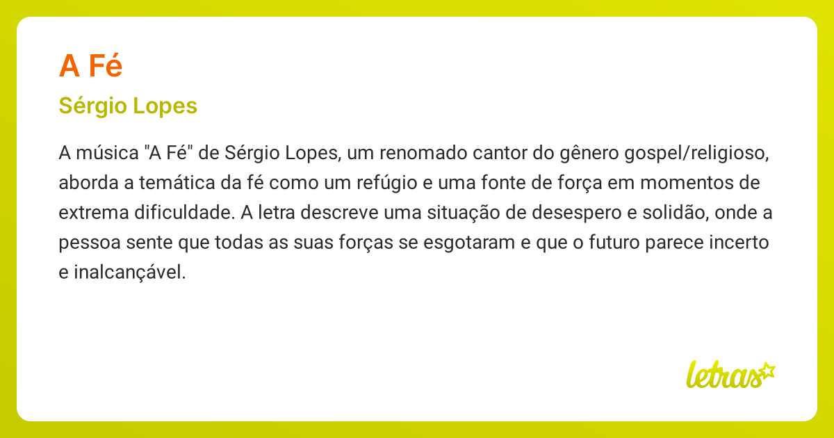 Significado da música A FÉ (Sérgio Lopes) - LETRAS.MUS.BR