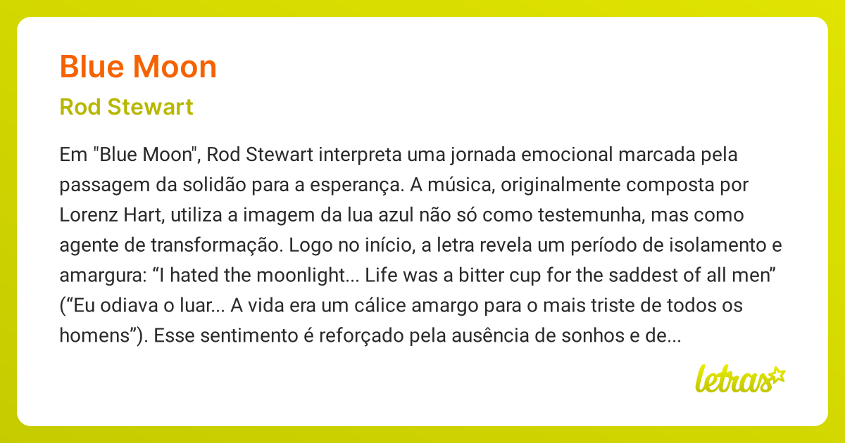 Significado da música BLUE MOON (Rod Stewart) - LETRAS.MUS.BR
