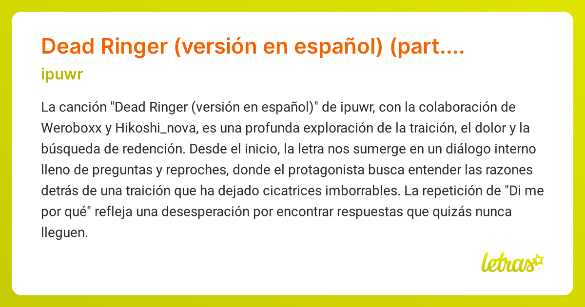 Significado de la canción Dead Ringer (versión en español) (part ...