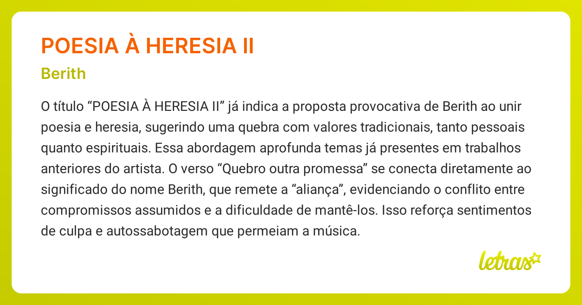 Significado da música POESIA À HERESIA II (Berith) - LETRAS.MUS.BR