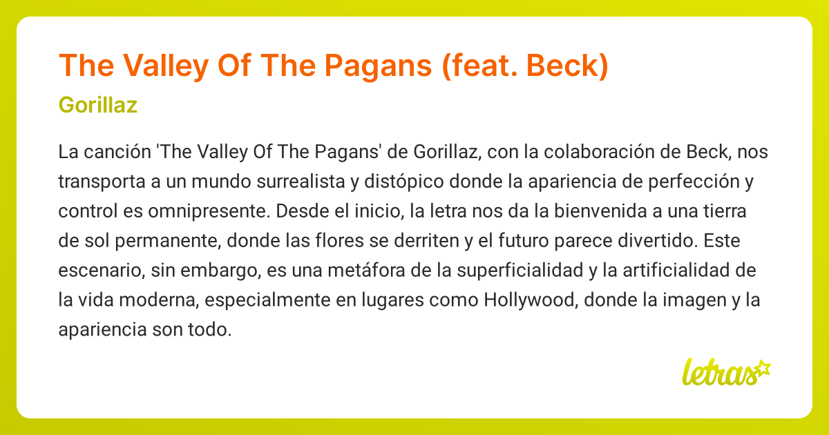 Significado de la canción The Valley Of The Pagans (feat. Beck ...