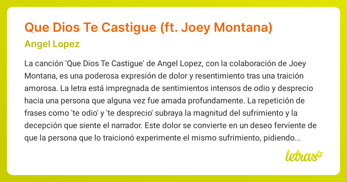 Significado de la canción Que Dios Te Castigue (ft. Joey Montana ...