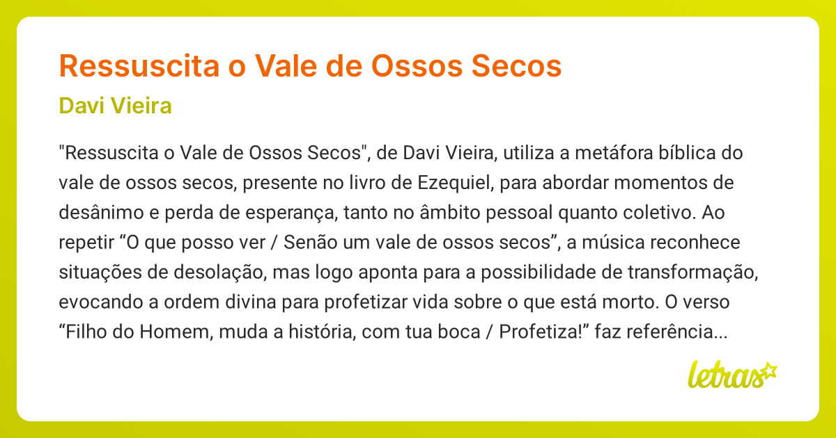 Significado da música Ressuscita o Vale de Ossos Secos (Davi Vieira ...
