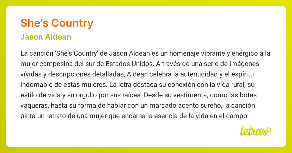 Significado de la canción SHE'S COUNTRY (Jason Aldean) - LETRAS.COM