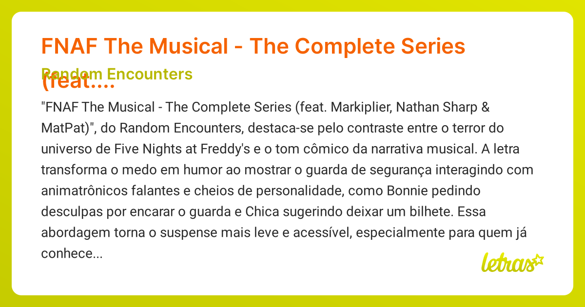 Significado da música FNAF The Musical - The Complete Series (feat ...