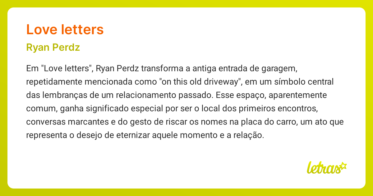Significado da música LOVE LETTERS (Ryan Perdz) - LETRAS.MUS.BR