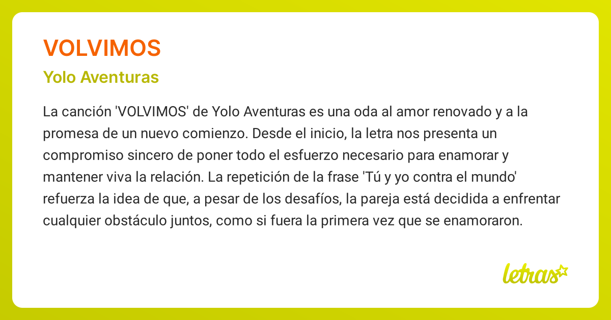 Significado de la canción VOLVIMOS (Yolo Aventuras) - LETRAS.COM