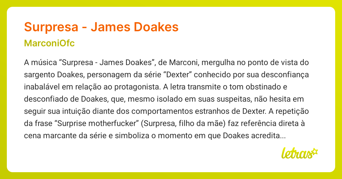 Significado da música SURPRESA - JAMES DOAKES (MarconiOfc) - LETRAS.MUS.BR