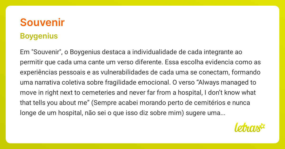 Significado da música SOUVENIR (Boygenius) LETRAS.MUS.BR