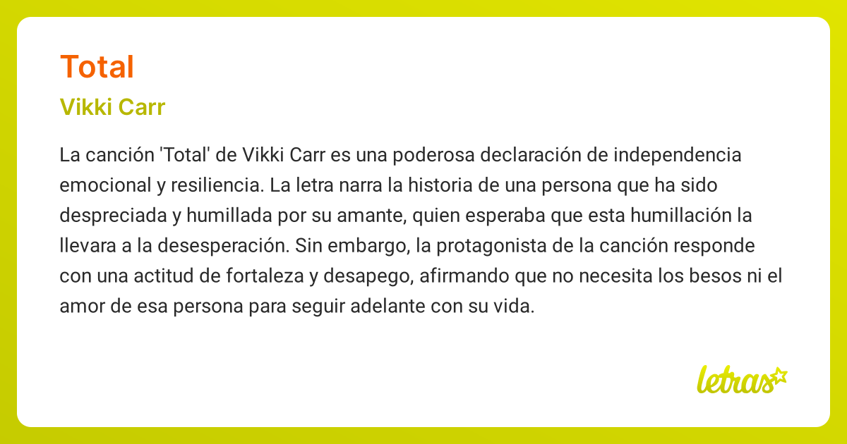 Significado de la canción TOTAL (Vikki Carr) - LETRAS.COM