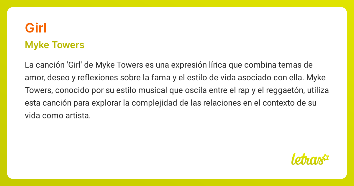 Significado de la canción GIRL (Myke Towers) - LETRAS.COM