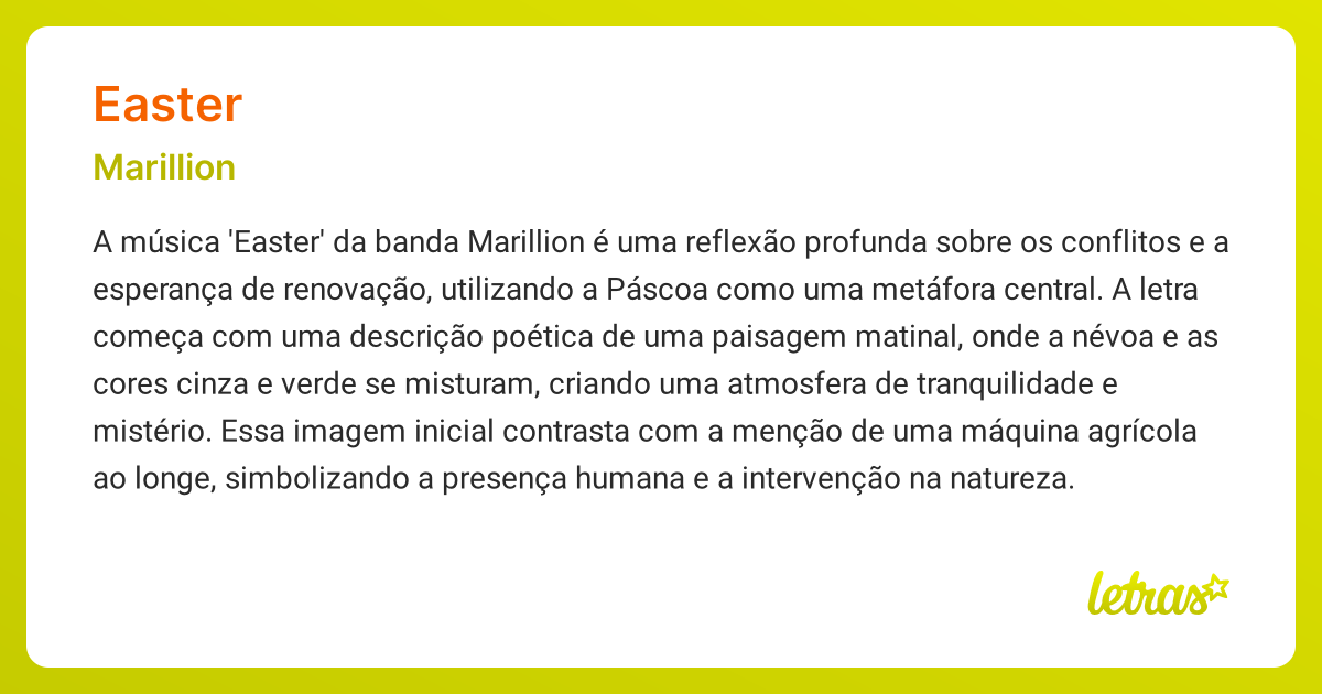 Significado da música EASTER (Marillion) - LETRAS.MUS.BR