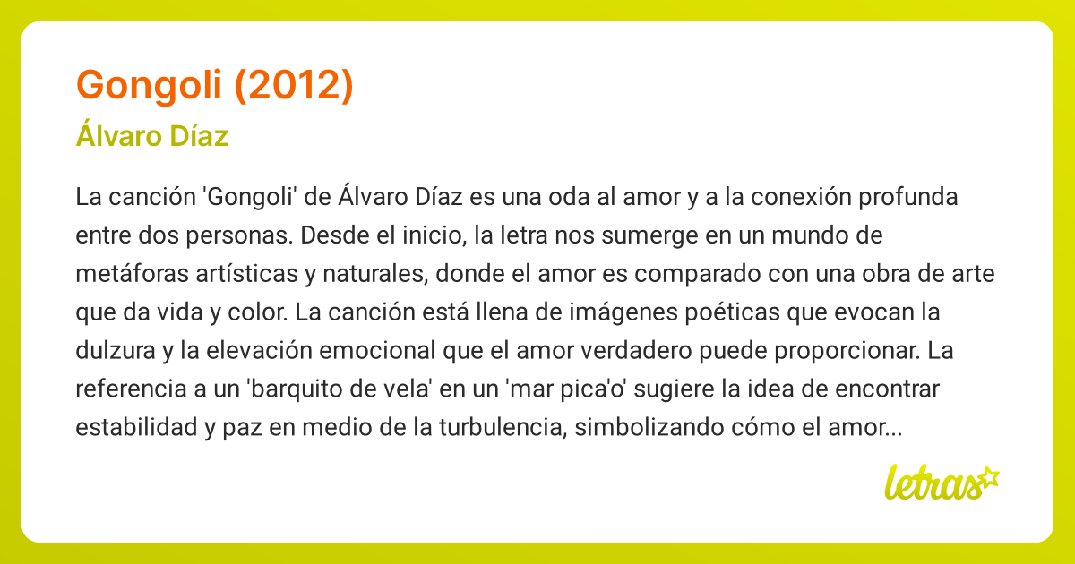 Significado de la canción GONGOLI (2012) (Álvaro Díaz) - LETRAS.COM