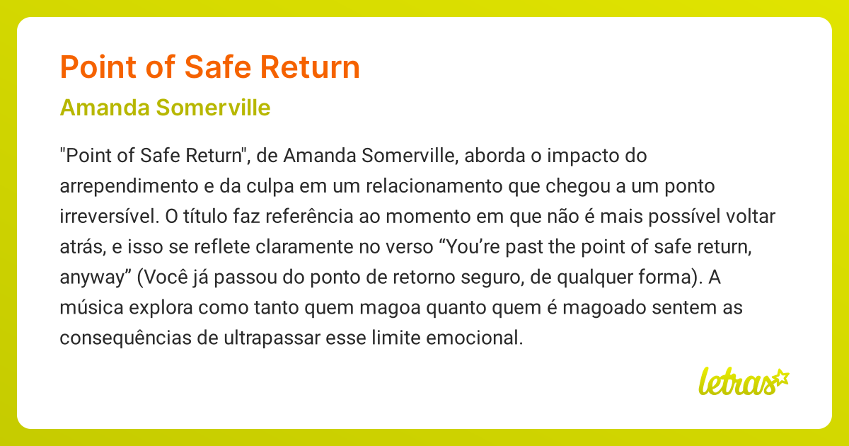 Significado da música POINT OF SAFE RETURN (Amanda Somerville) - LETRAS ...