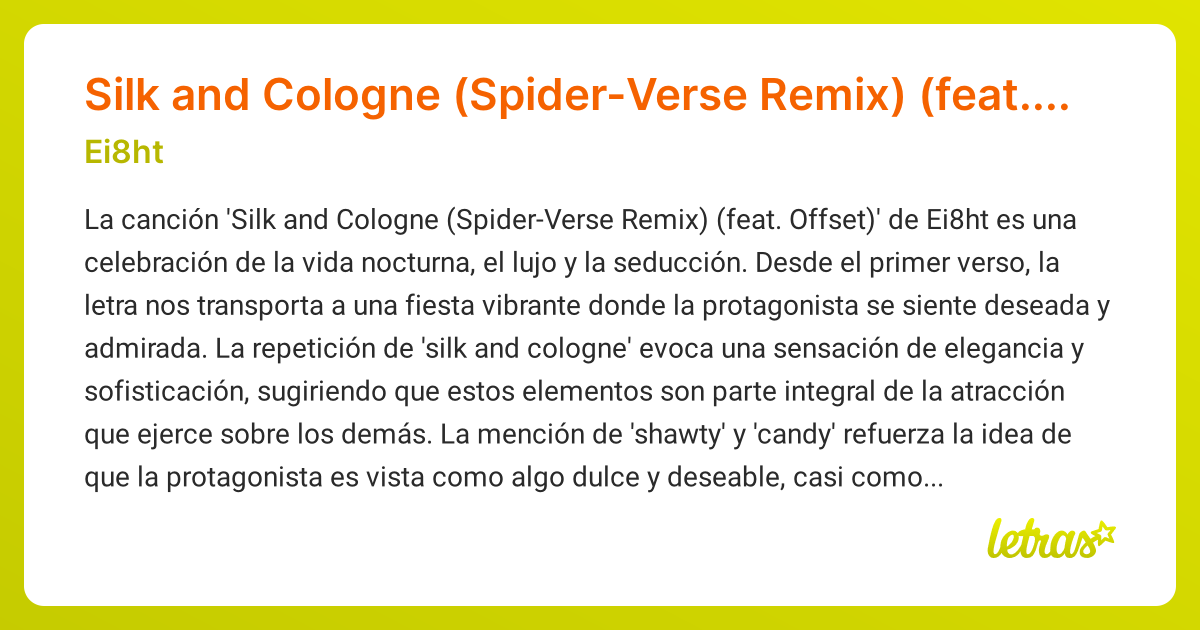 Significado de la canción Silk and Cologne (Spider-Verse Remix) (feat ...