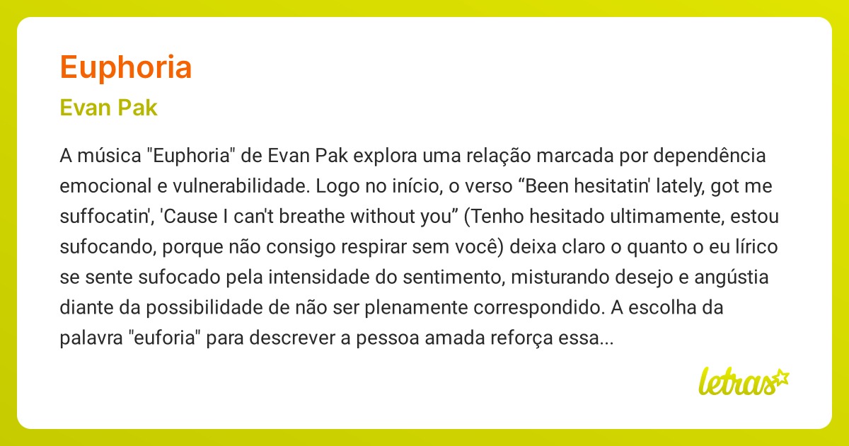 Significado da música EUPHORIA (Evan Pak) - LETRAS.MUS.BR
