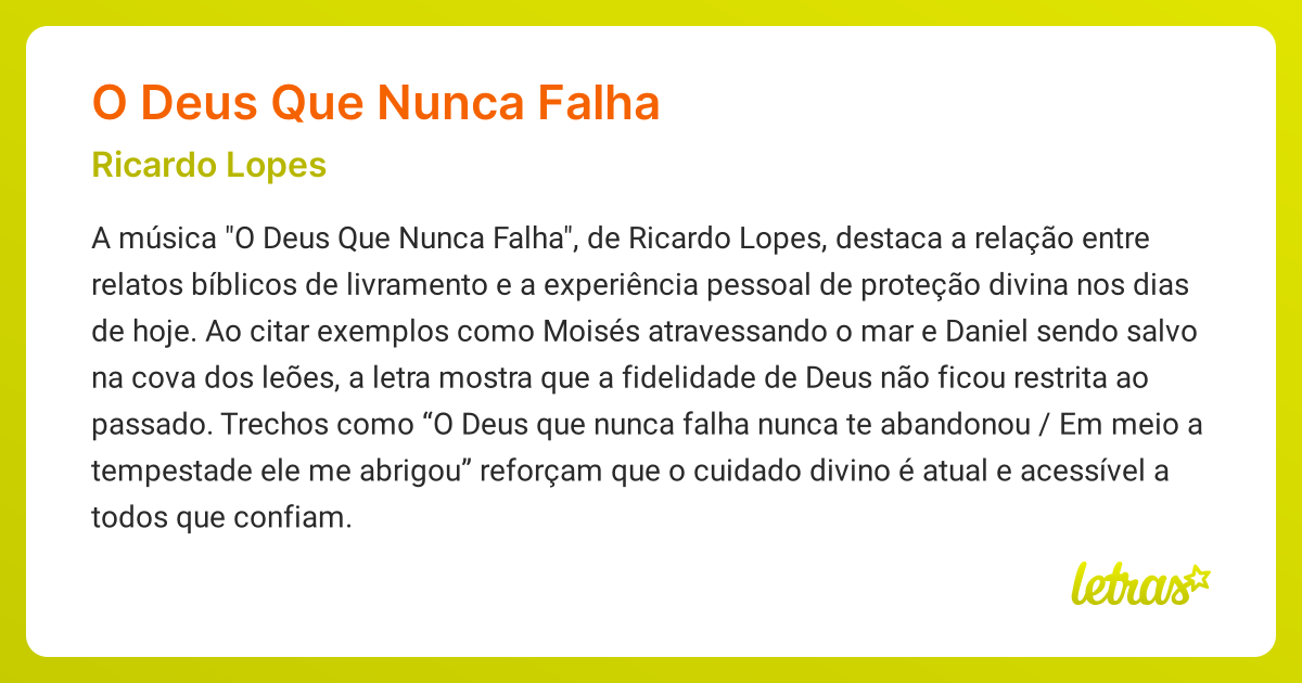 Significado da música O DEUS QUE NUNCA FALHA (Ricardo Lopes) - LETRAS ...