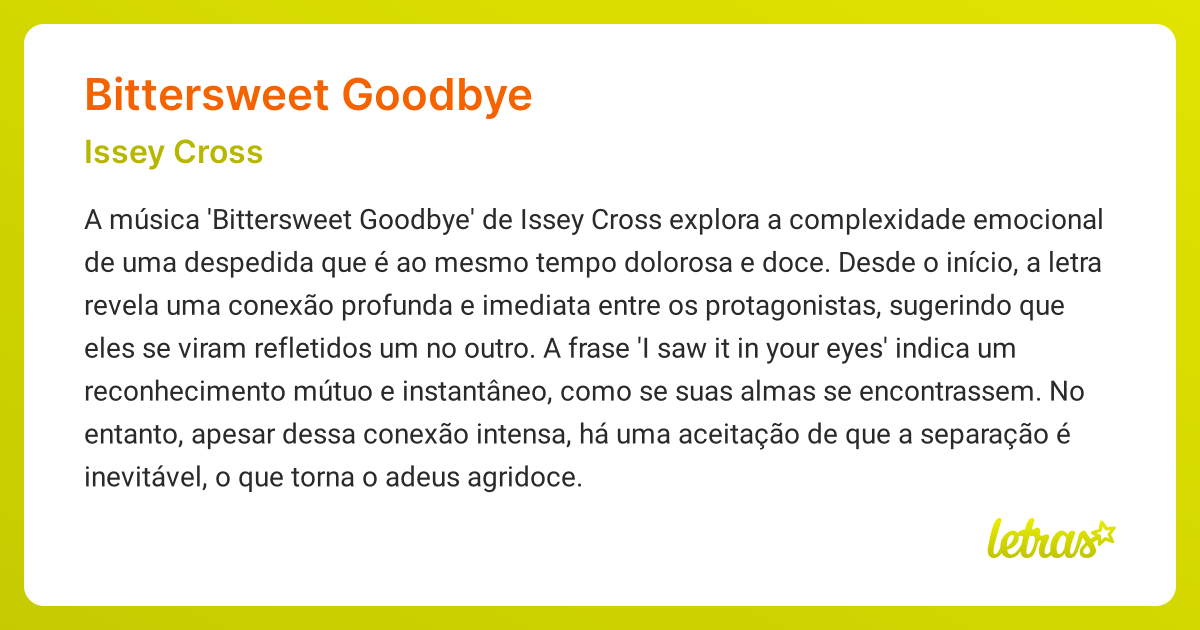 BITTERSWEET GOODBYE (SIGNIFICADO) Issey Cross