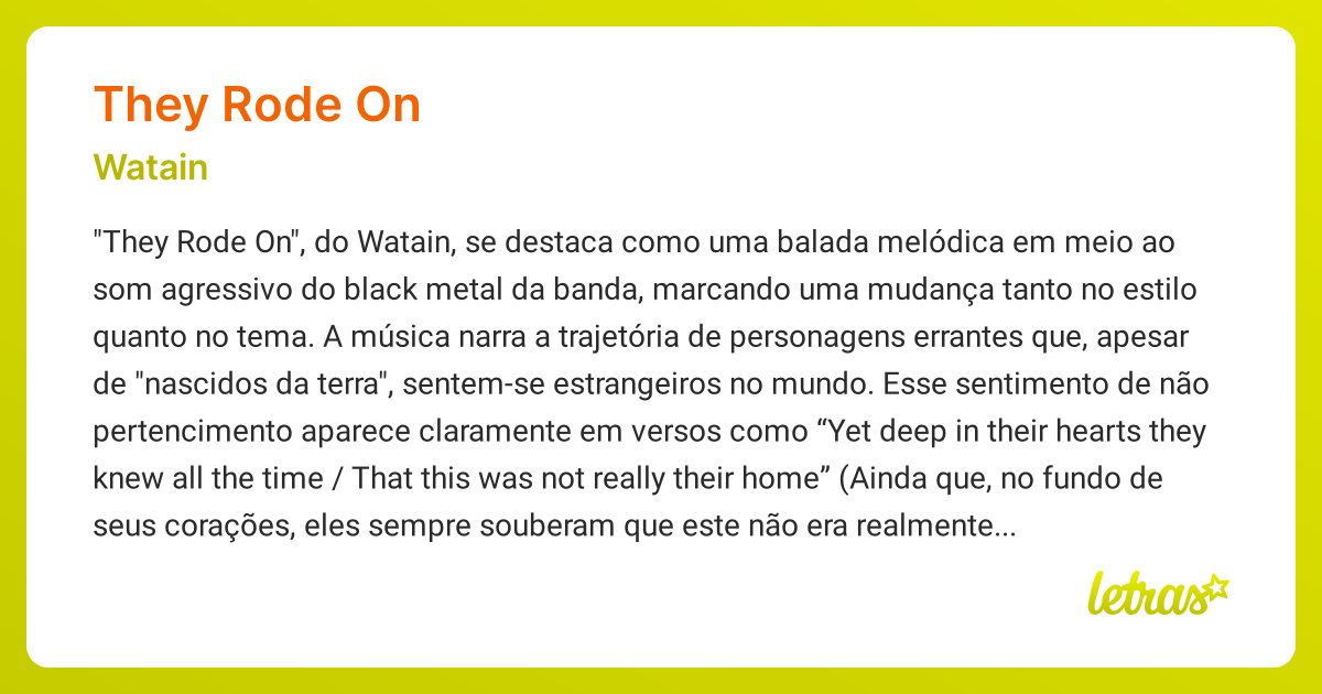 Significado da música THEY RODE ON (Watain) - LETRAS.MUS.BR