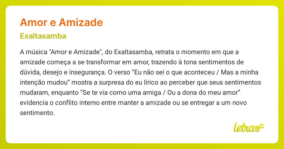 Significado da música AMOR E AMIZADE (Exaltasamba) - LETRAS.MUS.BR