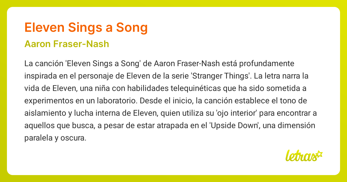 Significado de la canción ELEVEN SINGS A SONG (Aaron Fraser-Nash ...