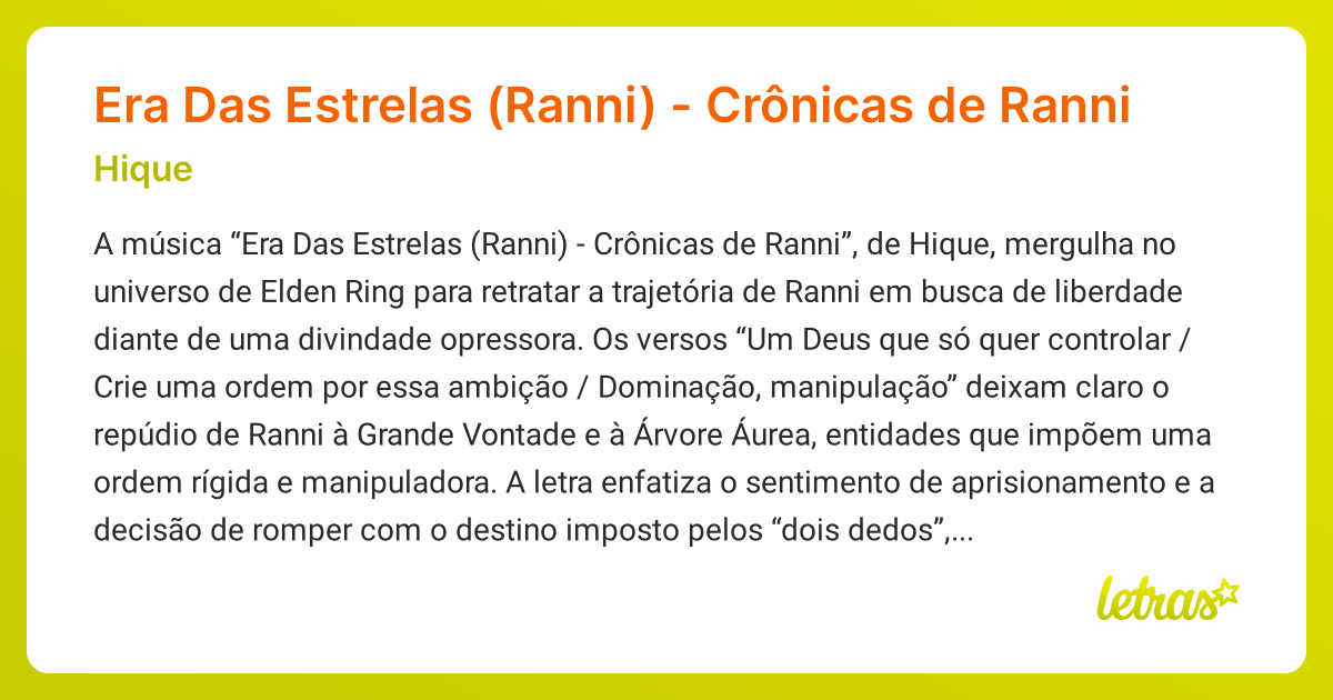 Significado da música Era Das Estrelas (Ranni) - Crônicas de Ranni ...