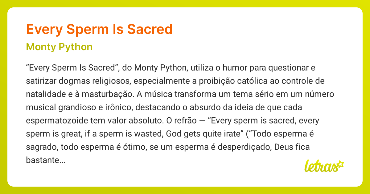 Significado da música EVERY SPERM IS SACRED (Monty Python) - LETRAS.MUS.BR