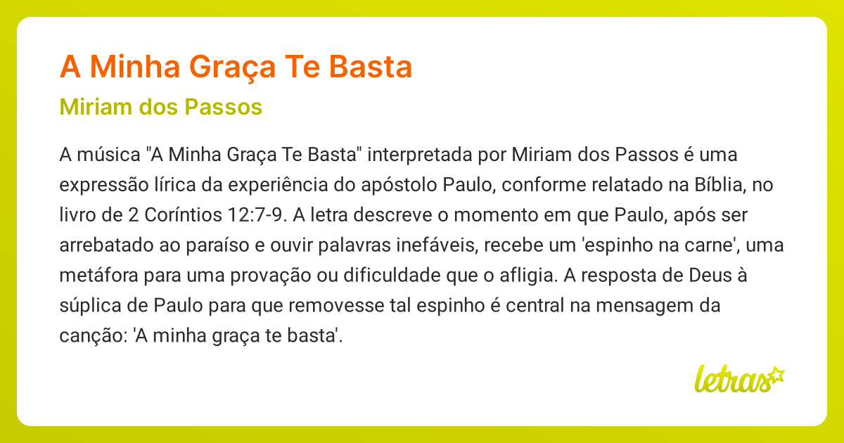 Significado da música A MINHA GRAÇA TE BASTA (Miriam dos Passos) LETRAS.MUS.BR
