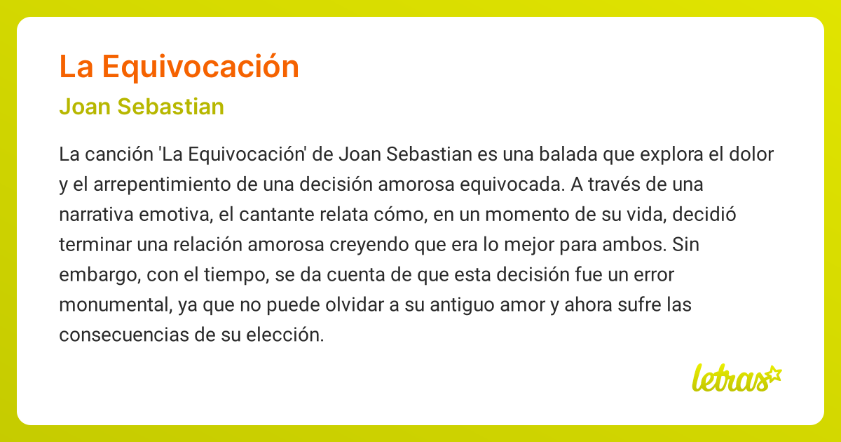 Significado de la canción LA EQUIVOCACIÓN (Joan Sebastian) - LETRAS.COM