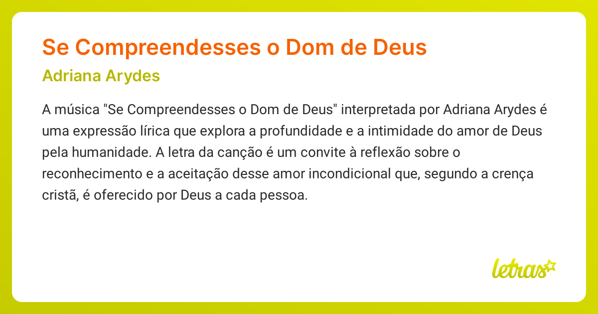 Significado da música Se Compreendesses o Dom de Deus (Adriana Arydes ...