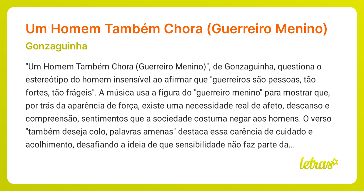 Significado da música Um Homem Também Chora (Guerreiro Menino ...