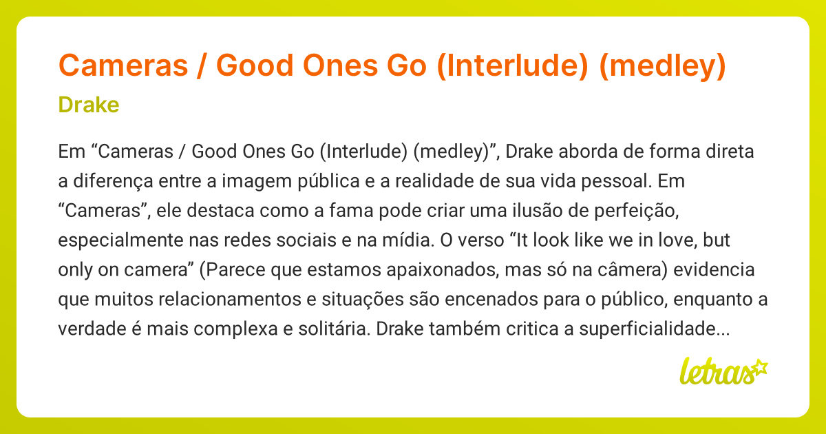 Significado da música Cameras / Good Ones Go (Interlude) (medley