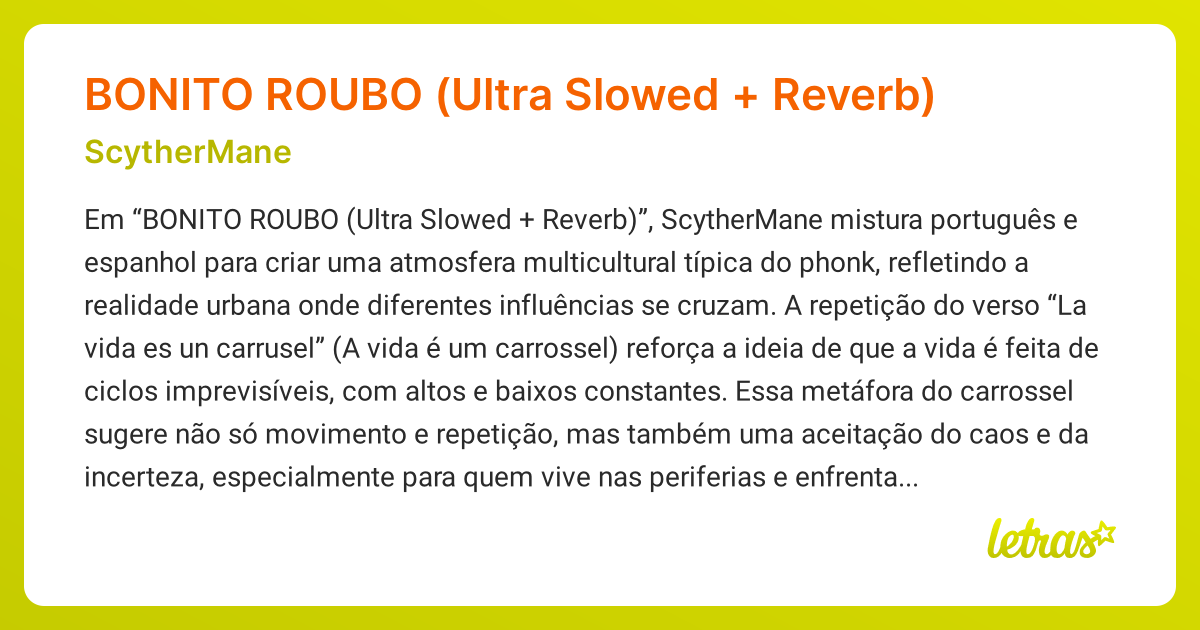 Significado da música BONITO ROUBO (Ultra Slowed + Reverb) (ScytherMane ...