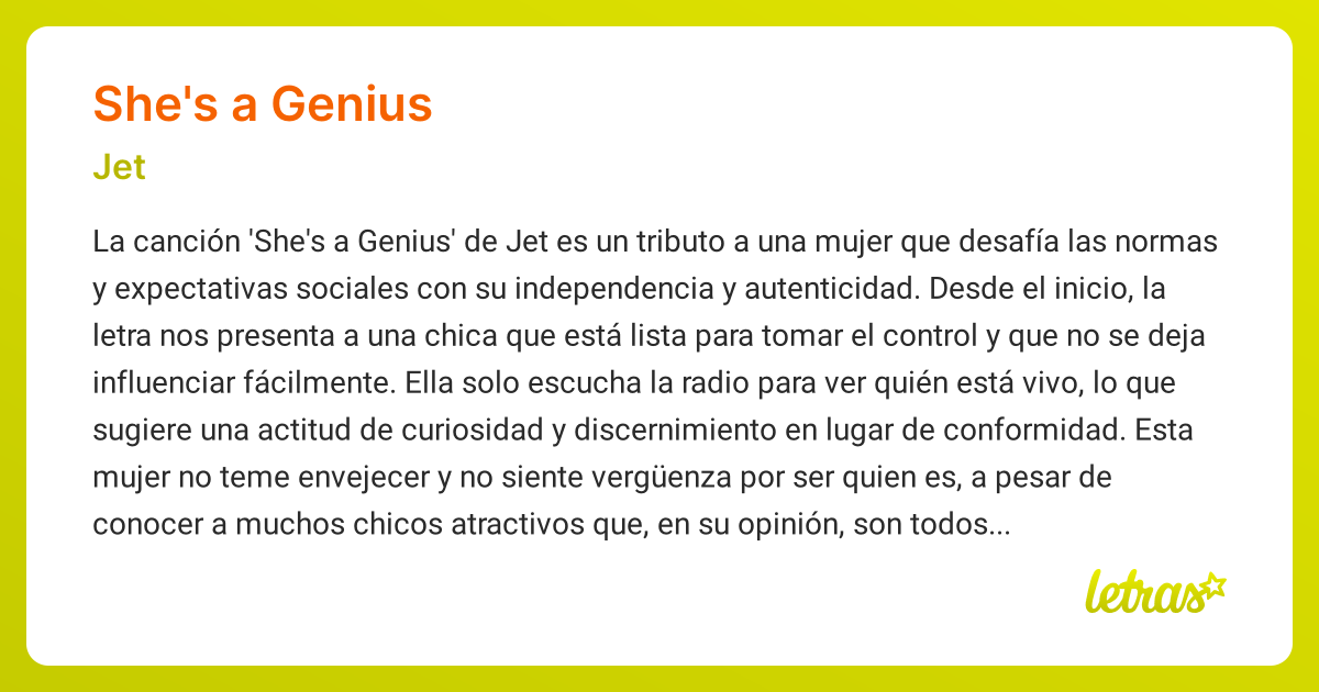 Significado de la canción SHE'S A GENIUS (Jet)