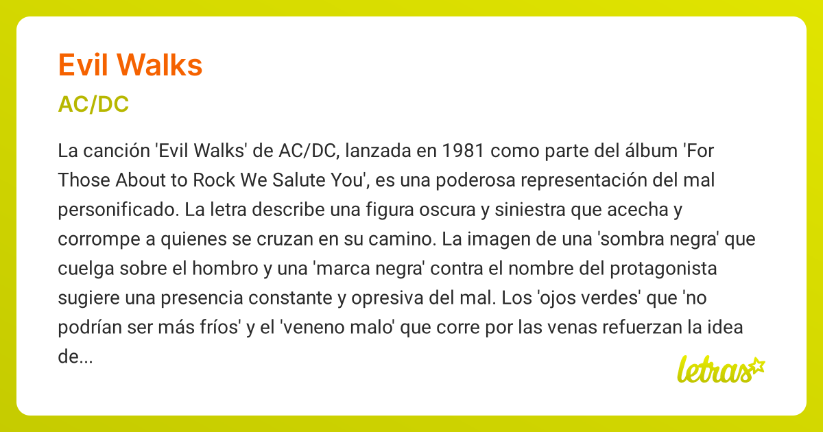 Significado de la canción EVIL WALKS (AC/DC) - LETRAS.COM