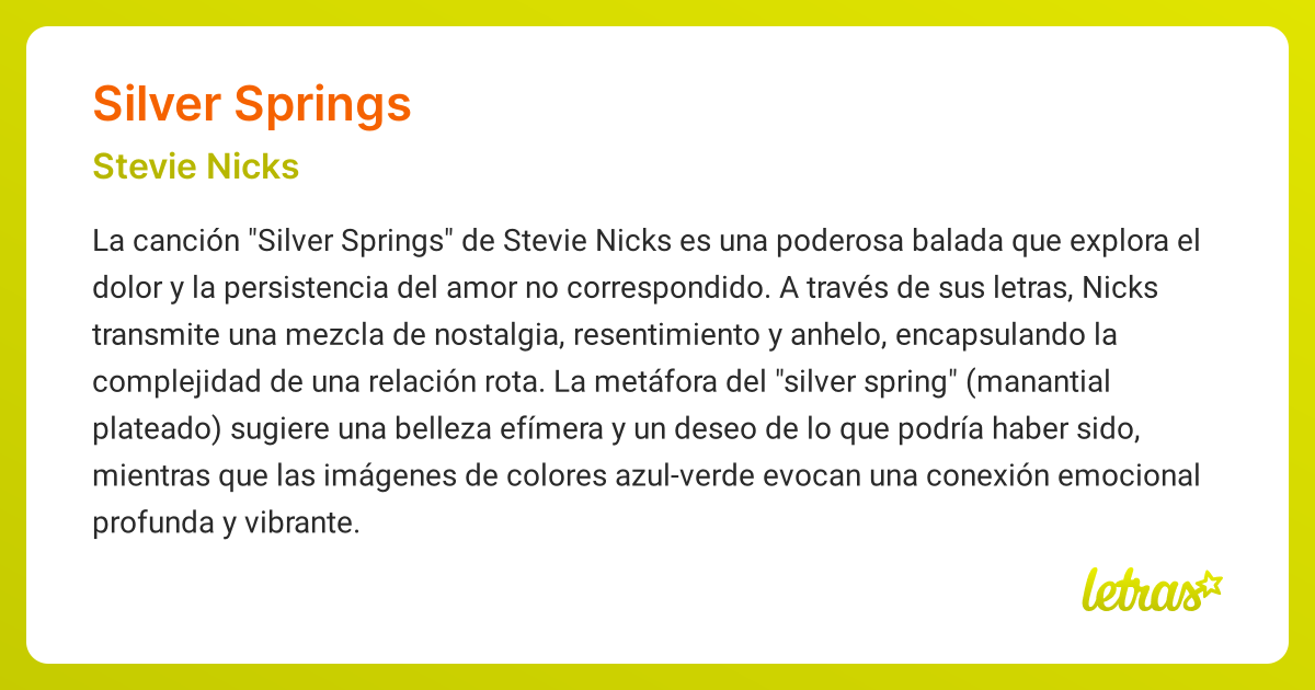 Significado de la canción SILVER SPRINGS (Stevie Nicks) - LETRAS.COM