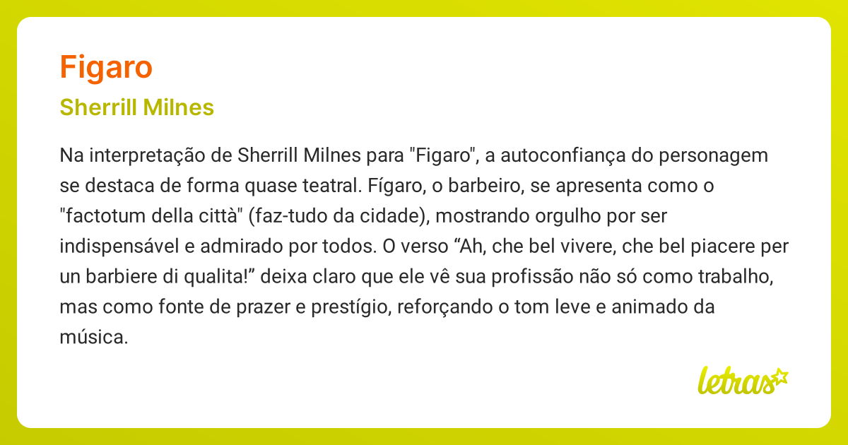 Significado da música FIGARO (Sherrill Milnes) - LETRAS.MUS.BR