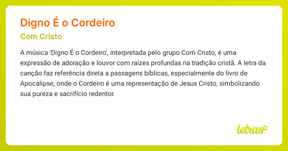 Significado da música DIGNO É O CORDEIRO (Com Cristo) - LETRAS.MUS.BR