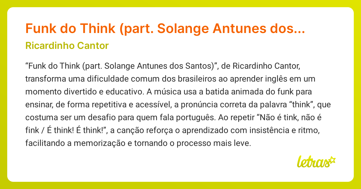 Significado da música Funk do Think (part. Solange Antunes dos Santos ...