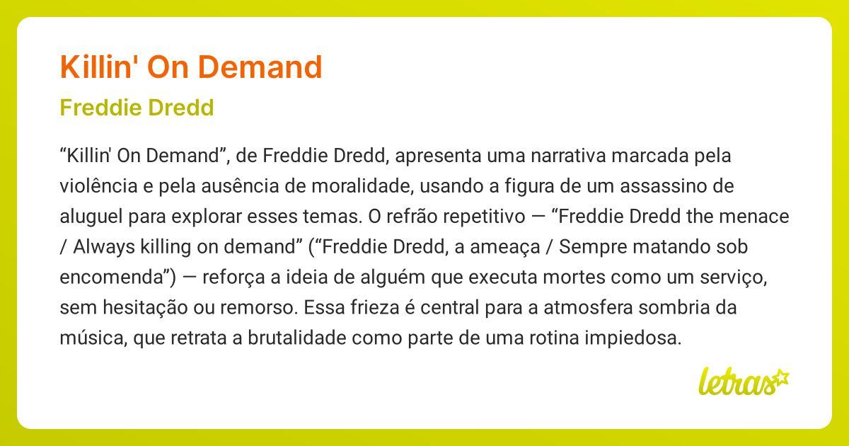 Significado da música KILLIN' ON DEMAND (Freddie Dredd) - LETRAS.MUS.BR