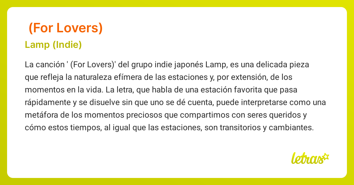 Significado de la canción 恋人へ (FOR LOVERS) (Lamp (Indie)) - LETRAS.COM