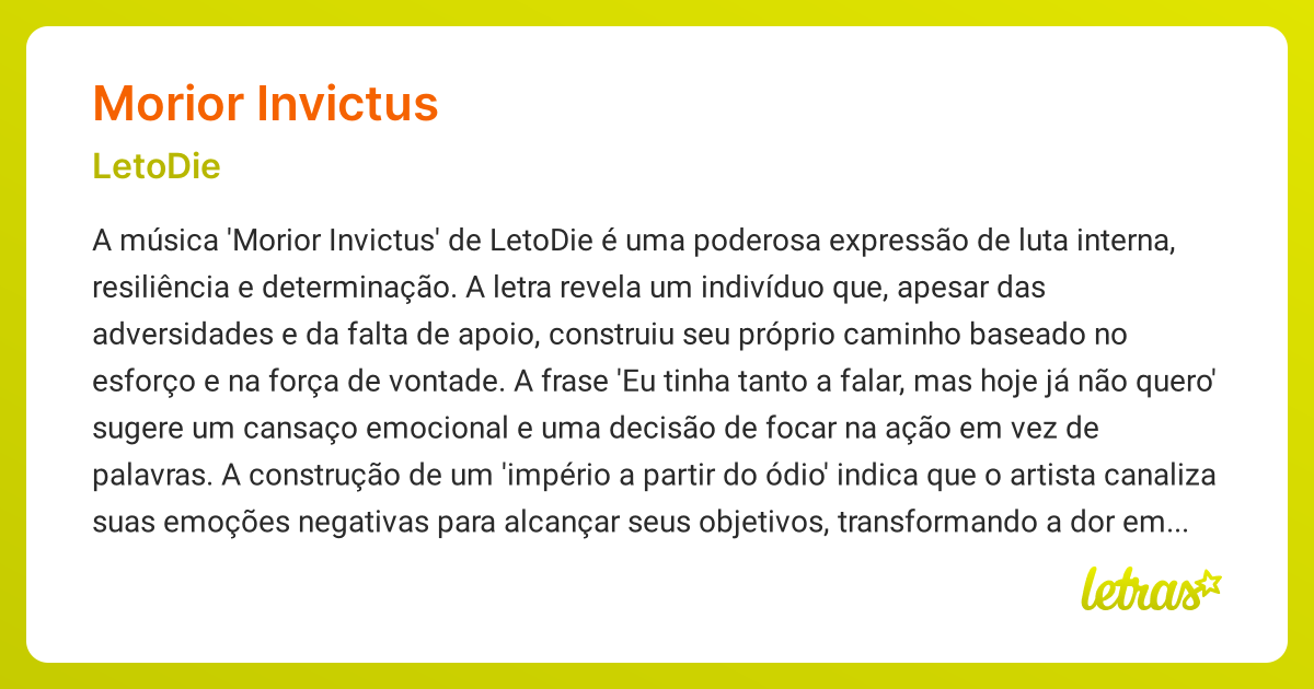 Significado da música MORIOR INVICTUS (LetoDie) - LETRAS.MUS.BR