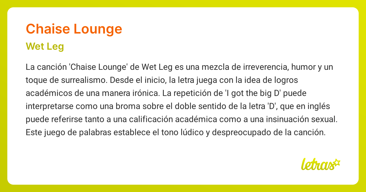 Significado de la canción CHAISE LOUNGE (Wet Leg)