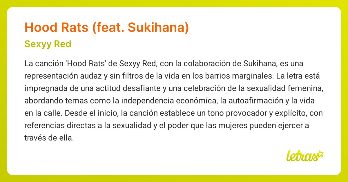Significado de la canción HOOD RATS (FEAT. SUKIHANA) (Sexyy Red ...