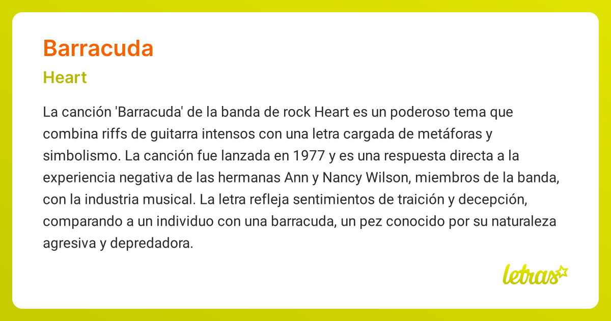 Significado de la canción BARRACUDA (Heart)