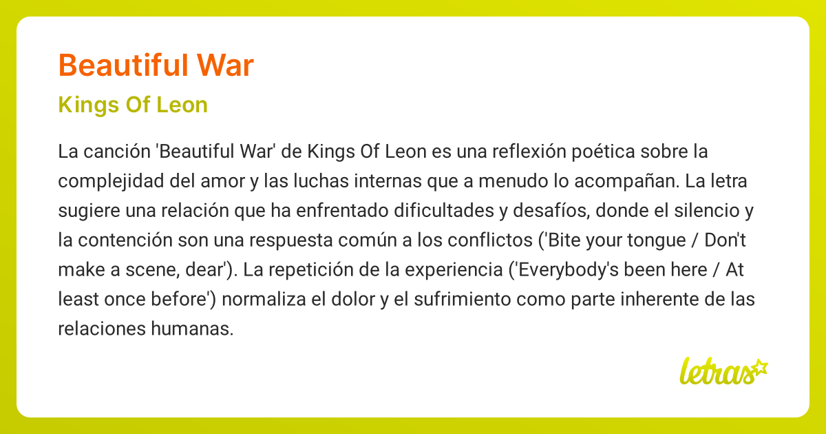 Significado de la canción BEAUTIFUL WAR (Kings Of Leon)