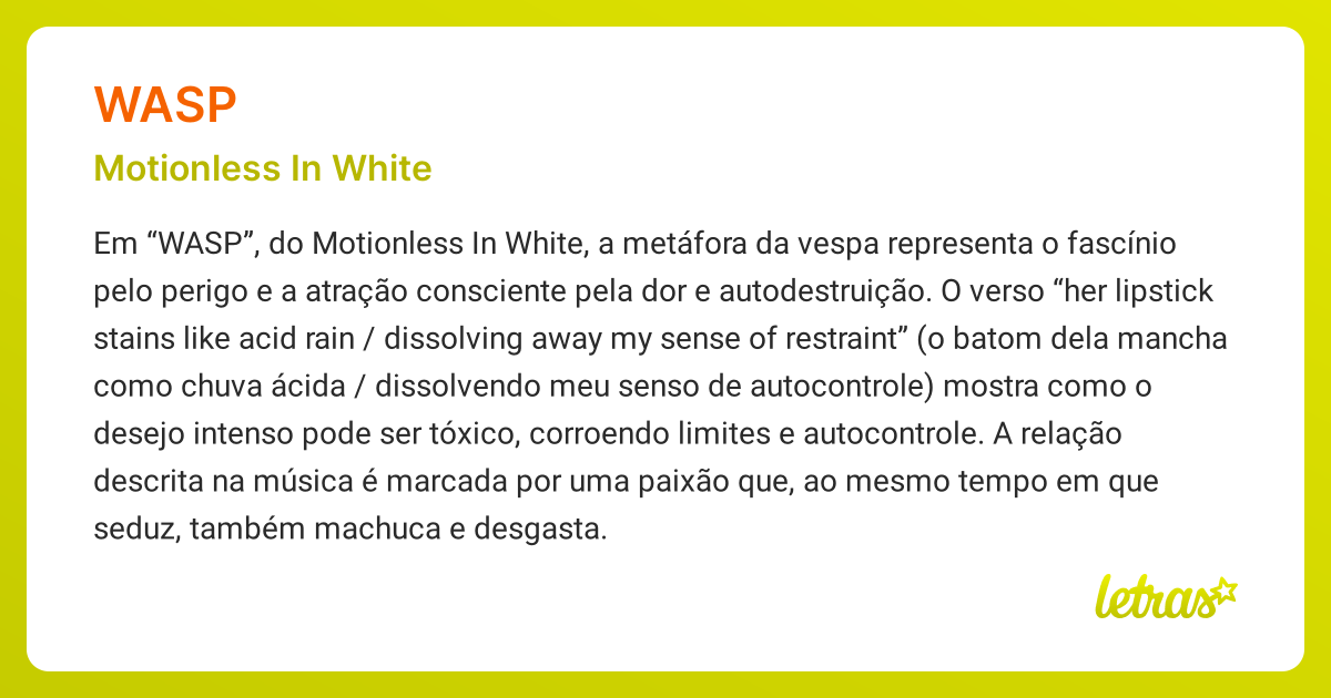 Significado da música WASP (Motionless In White) - LETRAS.MUS.BR