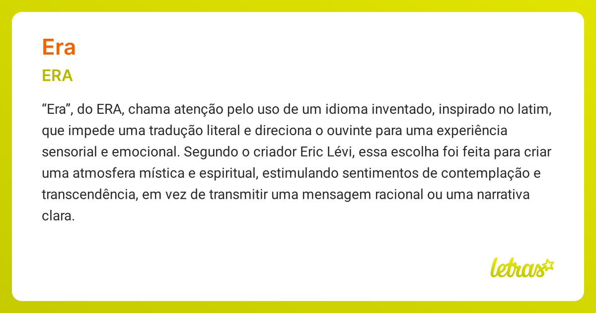 Significado da música ERA (ERA) - LETRAS.MUS.BR