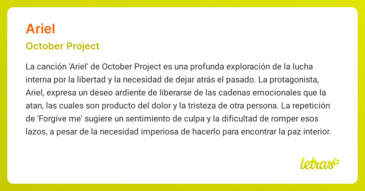 Significado de la canción ARIEL (October Project) - LETRAS.COM
