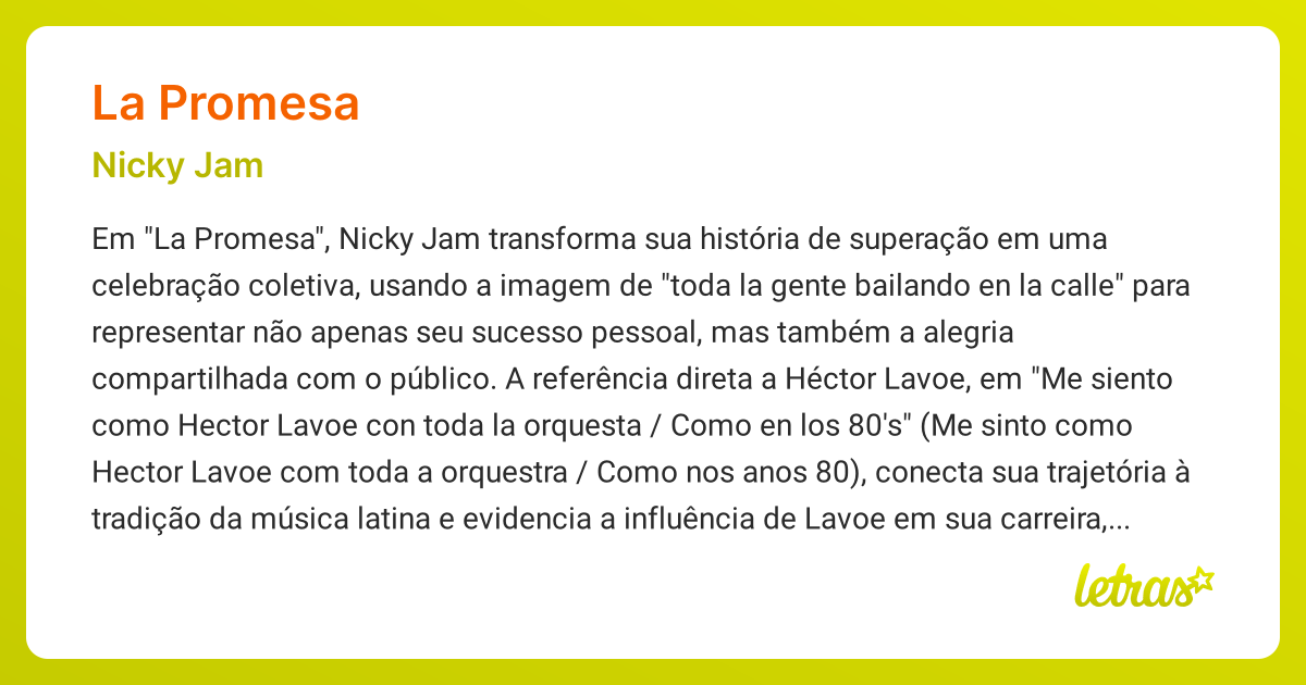 Significado da música LA PROMESA (Nicky Jam) - LETRAS.MUS.BR